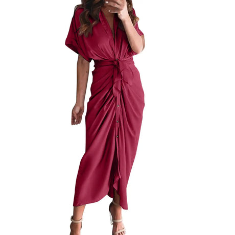 Formal Dresses For Wedding Guest Short Sleeve Long Dress Temperament Commuting High Waist Button Dress vestidos de graduación - Lootquake