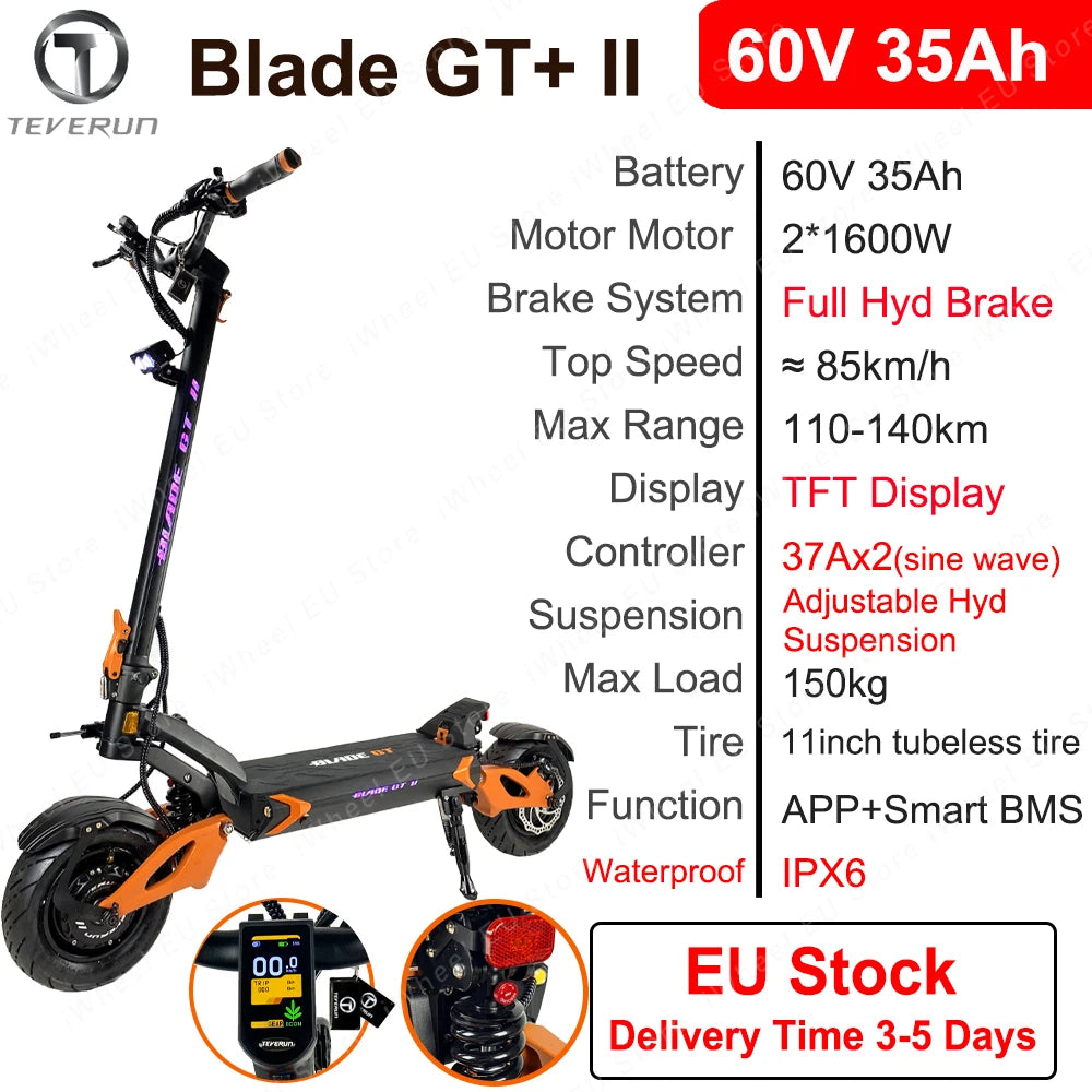 EU Stock Newest Blade GT II 60V 26Ah Blade GT+ II 60V 35Ah Dual Motor 1600W*2 Newest Blade GT/GT+ II Electric Scooter