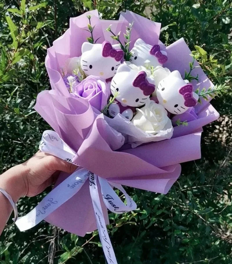 Hello kitty cartoon cute bouquet gift wholesale Valentine's Day birthday gift Kawaii anime doll bouquet for girlfriend new style - Lootquake