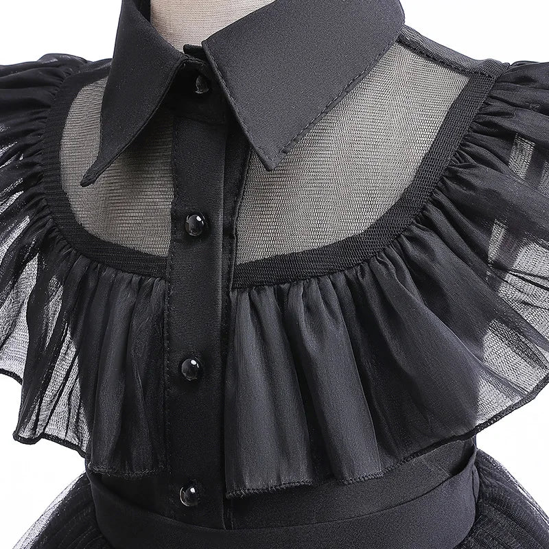 Halloween Wednesday Cosplay Costume 0-6-year-old Baby Fashion Hollow lace princess dress carnival girls black evening dress