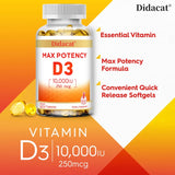 Vitamina D3 10.000 UI - Huesos fuertes, corazón y refuerzo inmunitario - Suplemento sin OMG ni gluten