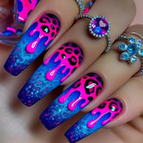 Long nail art patches with purple polka dots and a shiny, fashionable, individual and high-end feel. Detachable 24-piece nail ar