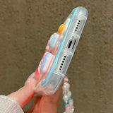 Cute 3D Pig Bracelet Wrist Chain Lanyard Clear Soft Phone Case For iPhone