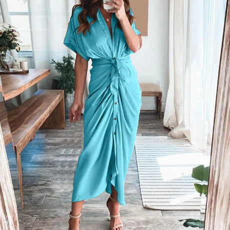 Formal Dresses For Wedding Guest Short Sleeve Long Dress Temperament Commuting High Waist Button Dress vestidos de graduación - Lootquake