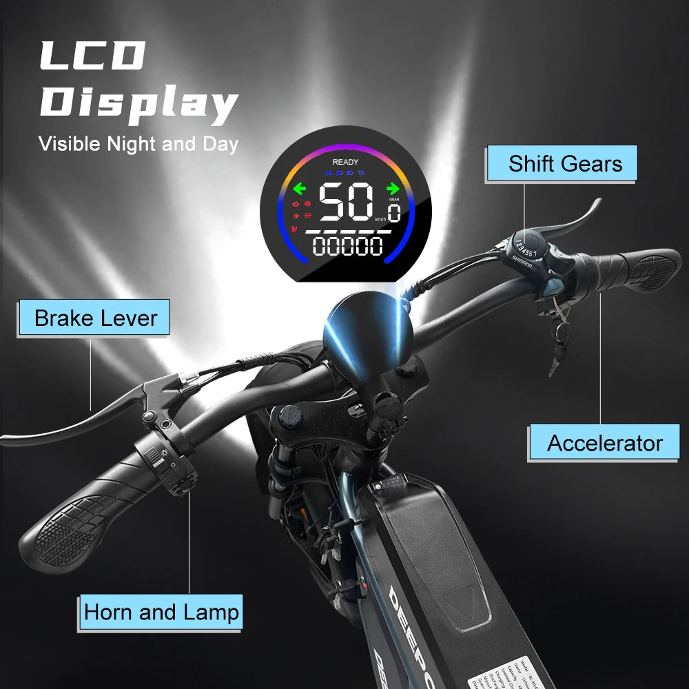 Vélo électrique tout-terrain pour adulte, 1000 W, 48 V, 60 Ah, vitesse maximale de 55 km/h, pneus larges de 20 pouces