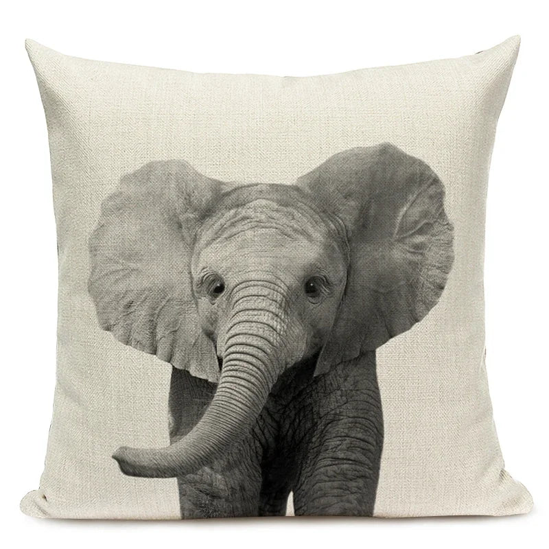 Black and White Cute Animals Cushion Cover - Animal Portrait Decoration Throw Pillow Case 45x45cm for Home Sofa Decor