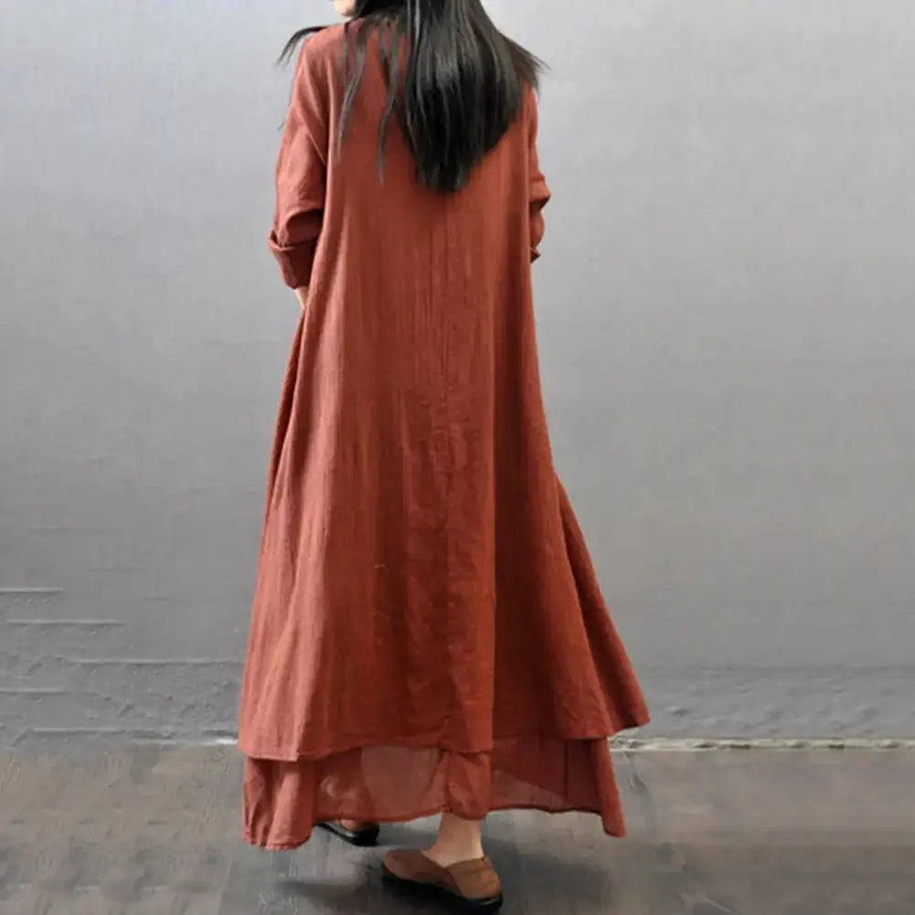 Women Elegant Linen White Dresses Bohemia Layering Vintage Robe Long Sleeve Loose Long Dress Female Autumn Vestidos - Lootquake