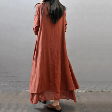 Women Elegant Linen White Dresses Bohemia Layering Vintage Robe Long Sleeve Loose Long Dress Female Autumn Vestidos - Lootquake