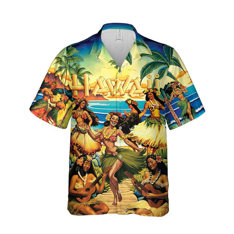 3D Print Hula Girl Graphic Beach Shirts For Men Casual Short Sleeve Hawaiian Dancer Blouses Aloha Beach Button Shirts Mens Tops - Lootquake