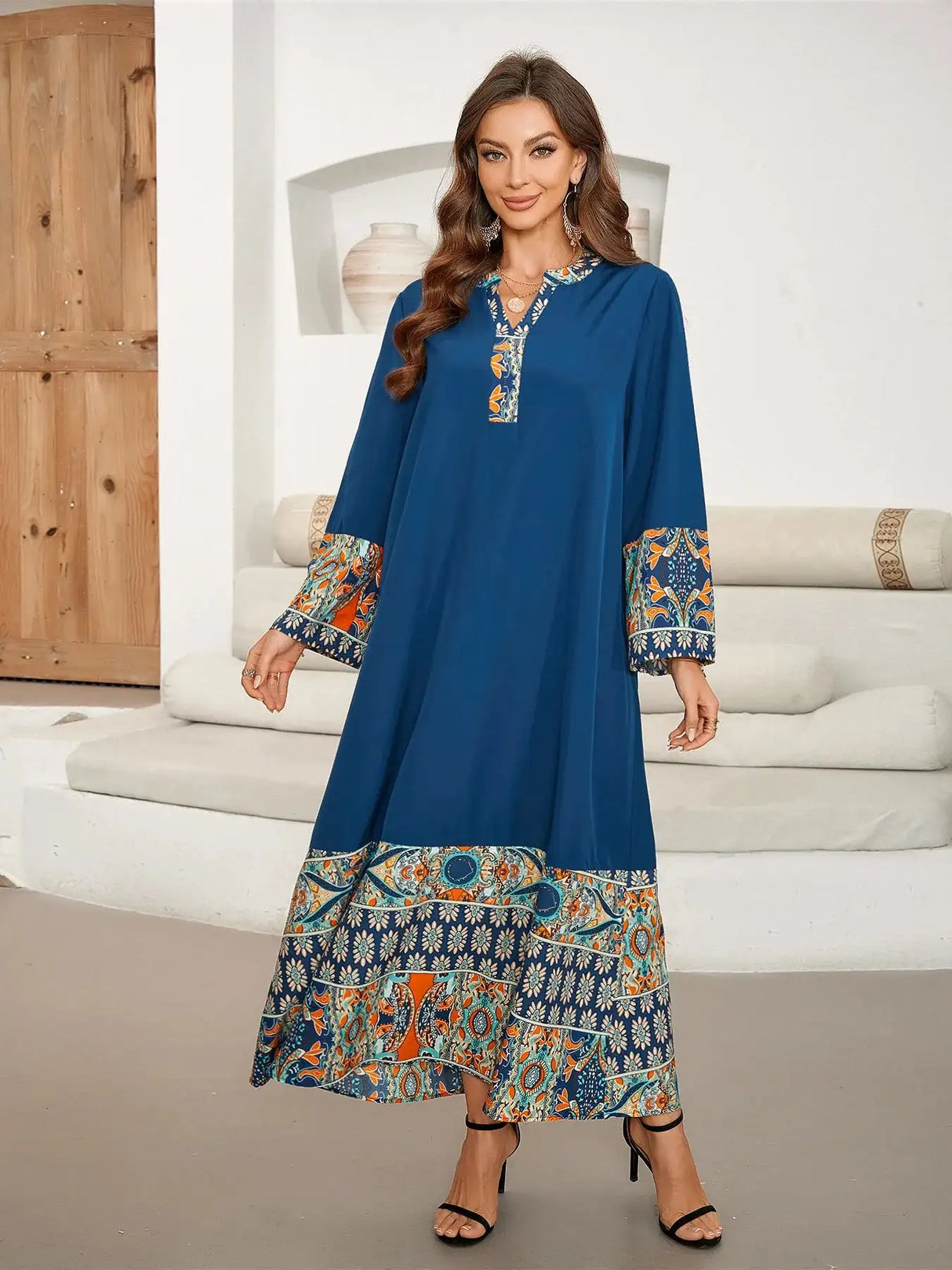 Eid Summer Print Dress for Muslim Women Ramadan Abaya Long Dress Morocco Kaftan Vestidos Largos Dubai Turkey Robe Jalabiya 2024 - Lootquake