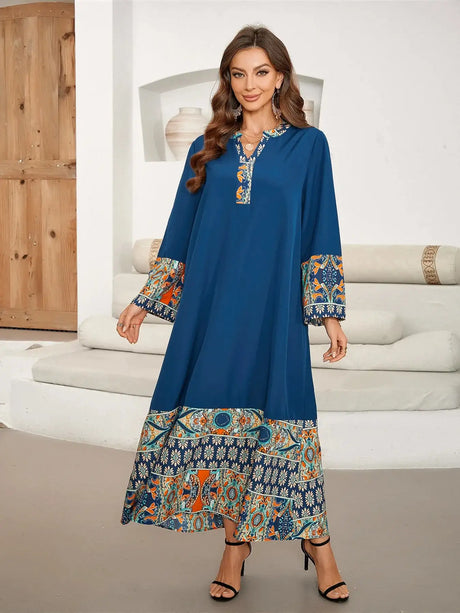 Eid Summer Print Dress for Muslim Women Ramadan Abaya Long Dress Morocco Kaftan Vestidos Largos Dubai Turkey Robe Jalabiya 2024 - Lootquake
