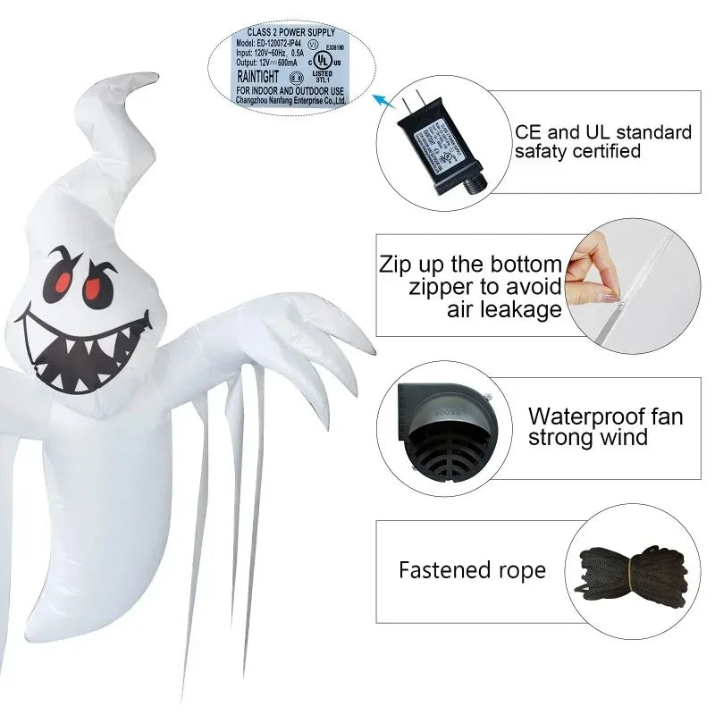 1.5M Party & Holiday DIY Decortions Halloween Inflatable Toys Built-in LED Lights Ghost Courtyard Outdoor Ornament Garden Decor