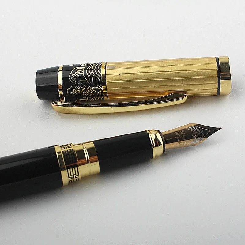 Luxury Gold Classic Style Silver Clip Metal Fountain Pen 0.5mm Nib Steel Ink Pens for Gift Office Supplies School Supplies