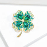 Cross border popular imitation emerald rhinestone four leaf clover brooch chest flower retro brooch - Lootquake