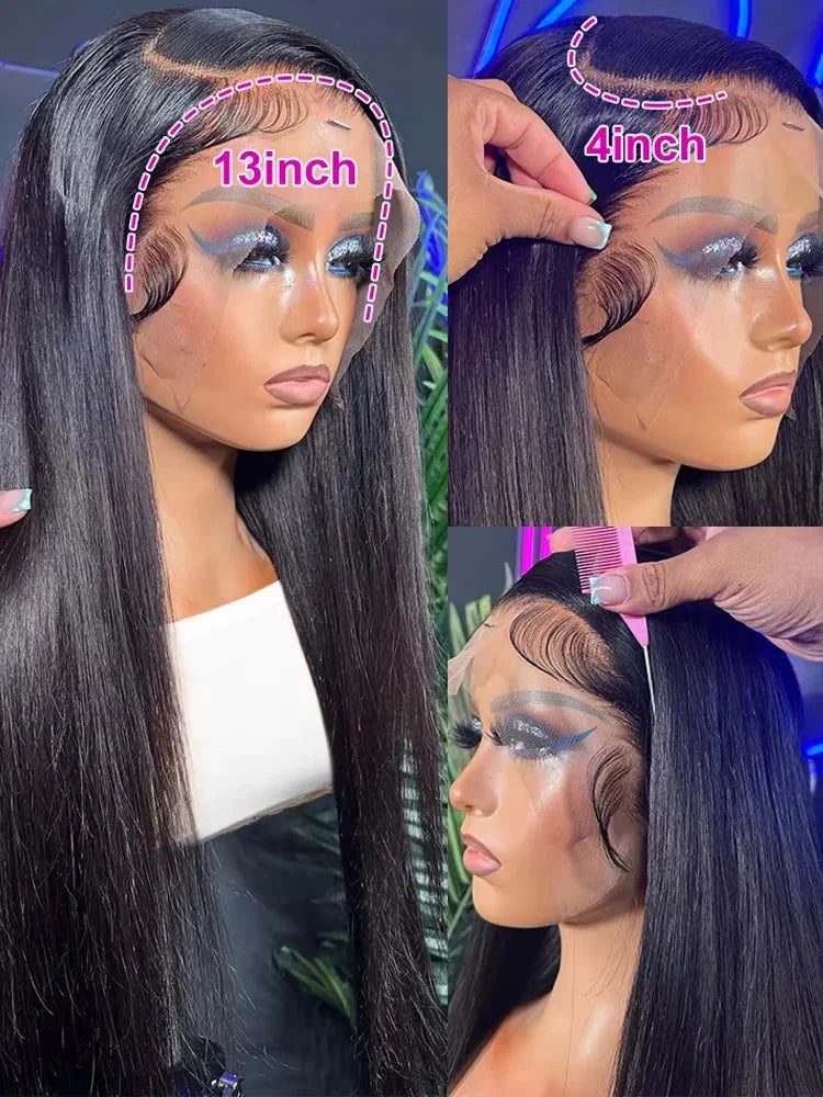 46-50 Inch | 13x6/13x4 Lace Width | Bone Straight | Brazilian | Remy Hair | HD Transparent Lace Frontal Wig - 200% Density