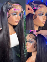 46-50 Inch | 13x6/13x4 Lace Width | Bone Straight | Brazilian | Remy Hair | HD Transparent Lace Frontal Wig - 200% Density