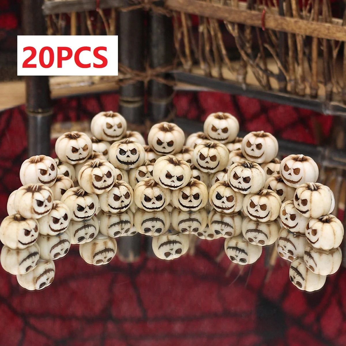 20 creative Halloween white pumpkins, outdoor garden bonsai decoration filled with pumpkin ornaments, home micro landscape decor