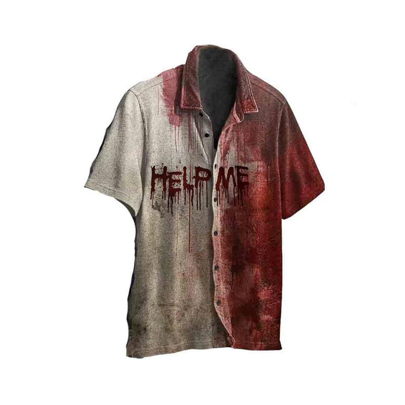 Chemise d'Halloween imprimée en 3D avec motif sanglant et horreur pour homme, décontractée, style hawaïen, idéale pour la plage ou comme vêtement de créateur, à revers boutonné.