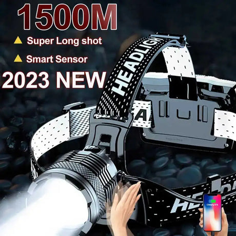 White Laser Fishing LED Headlamp Sensor XHP90 Headlight with 18650 Battery Flashlight USB Rechargeable Head Lights Torch Lantern - Lootquake