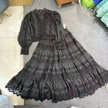 Elegant Fashionable Heavy Duty Spliced Lace Long Dress Set 2024 New Style Cross-Border Trade Europe And America Style - Lootquake