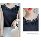 Nueva ropa de mujer, chaleco, camiseta sin mangas, traje de mujer, forro de encaje, verano 2024, nuevo top sin mangas de satén de seda, chalecos con tirantes