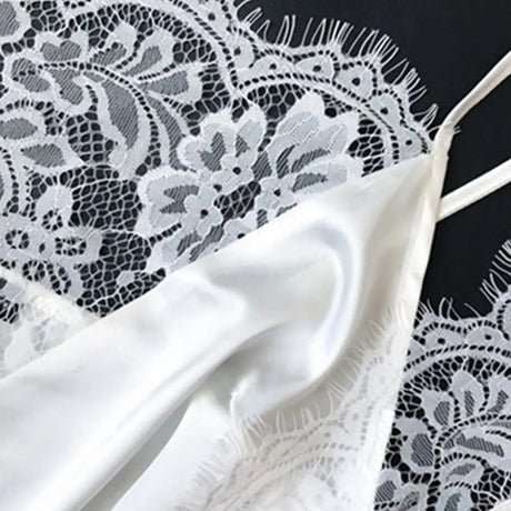 Women Sleepwear Satin Sexy Lace Pajamas Set Female Elegant Sleeveless Top And Shorts Nightgowns Bathing Suit Underwear Canisa - Lootquake