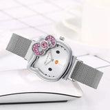 Hello Kitty Diamond  Watch Cat Bow Kawaii Pink Ladies Gold Sliver Metal Jewelry Cartoon Magnetic Watch Girlfriend Birthday - Lootquake