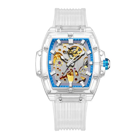 Luxury men's watch onola plastic transparent hollow full automatic mechanical watches men waterproof clock - Lootquake