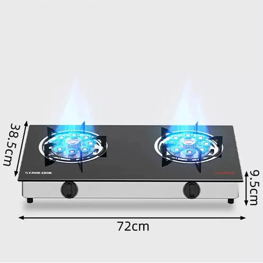 Estufa de gas de escritorio de doble placa de cocción para el hogar, cocina de fuego intenso con doble orificio y gas licuado natural.