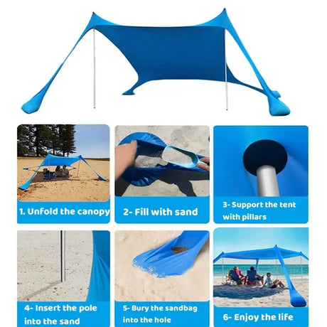 Blue Shade Family Beach Awning Ultralight Sunshade Tent for Sea Outdoor Portable Patio Shade Waterproof Camping Sun Shelter - Lootquake