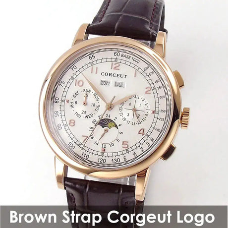 Corgeut Multi Functional Watch Automatic Mechanical Watch for Men 42mm Day Date Month Year Day/Night ST1655 Movt Polished Case - Lootquake