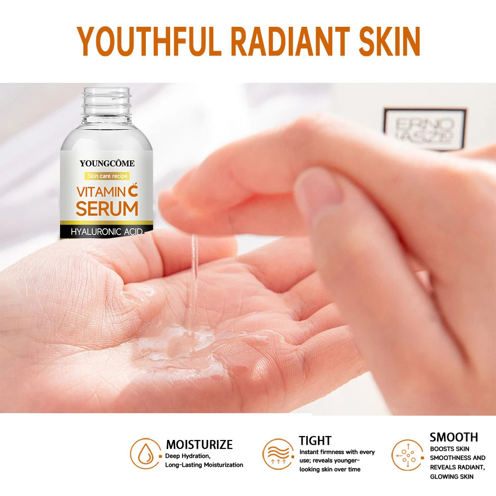 Suero facial con vitamina C, antiedad, blanqueador, iluminador, elimina manchas oscuras y pecas, con ácido hialurónico y vitamina E (40 ml/60 ml)