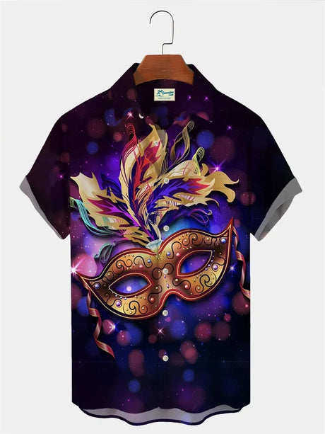 2024 Men's Mardi Gras Shirt 3D Print Short Sleeve Casual Shirts Streetwear Loose Plus Size Mens Hawaiian Shirts Tops T-Shirt - Lootquake