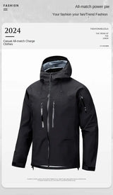 Jacket Men's Sports Casual Soft-shell Zipper Pocket Water Repellent Windbreaker New Autumn Functional Camping Hooded Raincoat - Lootquake
