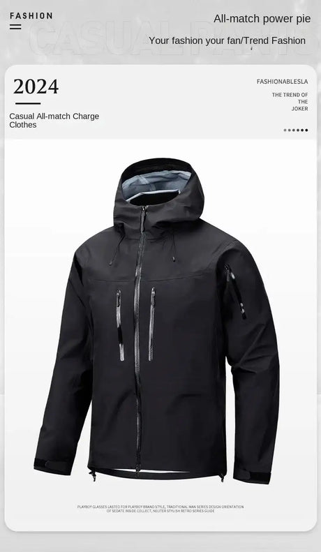Jacket Men's Sports Casual Soft-shell Zipper Pocket Water Repellent Windbreaker New Autumn Functional Camping Hooded Raincoat - Lootquake