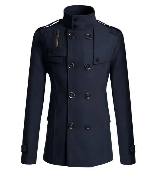 Men Slim Fit Woolen Coats Solid Color Male Casual Long Sleeve Outerwear Autumn Winter Double Breasted Mid Length Windbreaker - Lootquake
