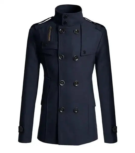Men Slim Fit Woolen Coats Solid Color Male Casual Long Sleeve Outerwear Autumn Winter Double Breasted Mid Length Windbreaker - Lootquake