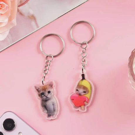 Funny Banana Cat Key Chain Creative Acrylic Happy Cats Schoolbag Pendant Bag Accessories DIY Mobile phone Lanyard Student Gift - Lootquake