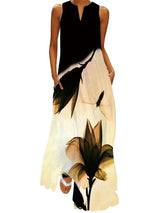 2024 New European and American Cross Border Summer Long Dress Women's Sleeveless V-neck Printed Sexy Dress - Lootquake