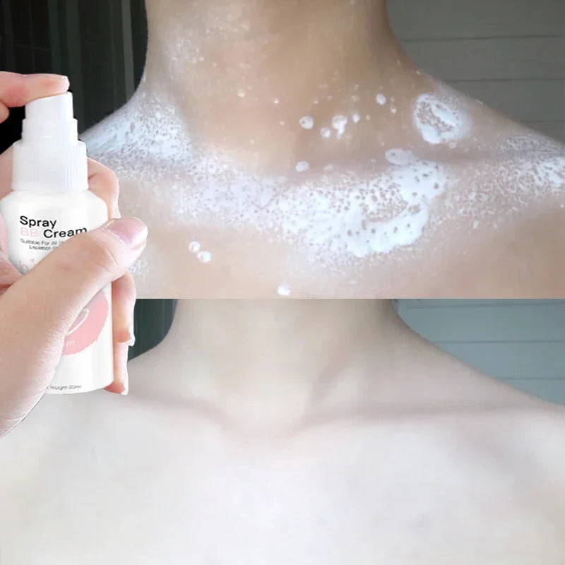 Crema BB en spray de 20 ml para base de maquillaje, blanqueadora, hidratante, antiadherente, iluminadora y corporal.