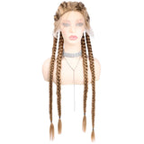 32" Hand-Made Knotless Box Braided Lace Front Wig | French Braid | Baby Hair | Glueless Synthetic Wig