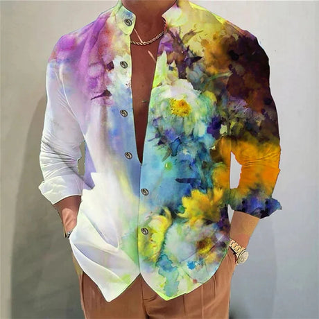 Men's shirt long-sleeved colorful fashion cardigan shirt Hawaiian 3D printed shirt XS-6XL super large size shirt soft fabric - Lootquake