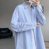 Camisa de rayas azules para hombre, camisa de vestir de la Sociedad de la Moda para hombre, camisa coreana holgada de manga larga, camisas casuales para hombre, talla grande 5XL
