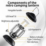 Outdoor Camping Lantern Portable USB Rechargeable Lamp Retro LED Light For Emergency Fishing Hiking Tent Nightlight Waterproof - Lootquake