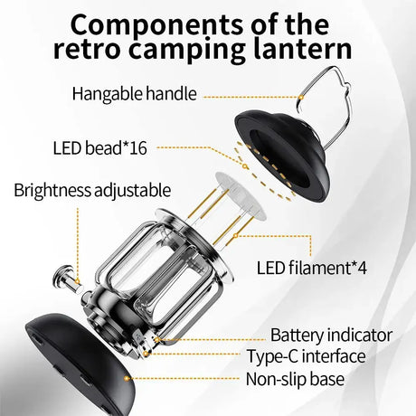 Outdoor Camping Lantern Portable USB Rechargeable Lamp Retro LED Light For Emergency Fishing Hiking Tent Nightlight Waterproof - Lootquake