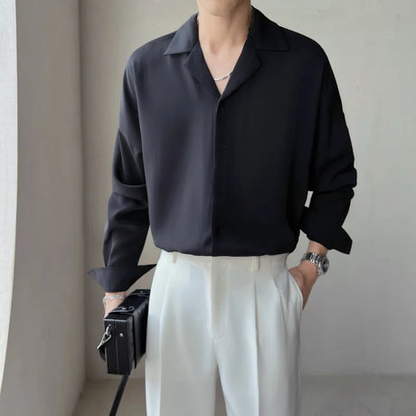 Apricot Black White Shirt Men Fashion Social Mens Dress Shirt Korean Loose Casual Long-sleeved Shirts Mens Formal Shirt M-3XL - Lootquake