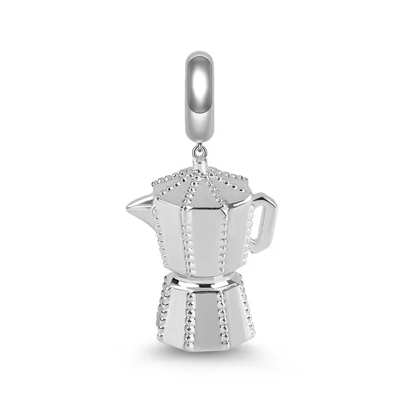 Dije de plata de ley 925 con forma de café, vino tinto, cafetera, copa de champán, compatible con pulseras colgantes originales, joyería DIY para mujer.