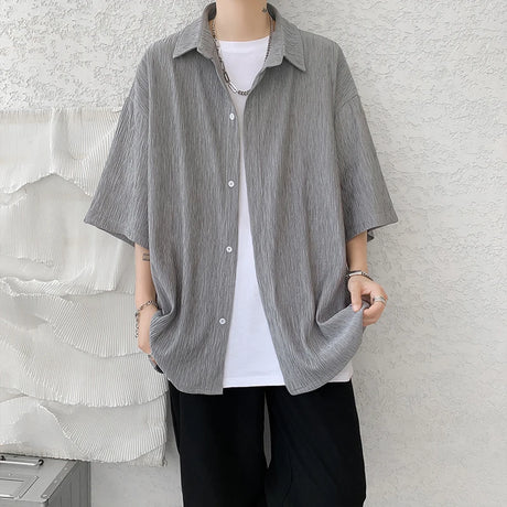 M-5XL Plus Size Mens Casual Shirt Lapel Neck Summer Streetwear Plain Color Tops Men Soft Half Sleeve Holiday Shirts Big XXXXXL - Lootquake