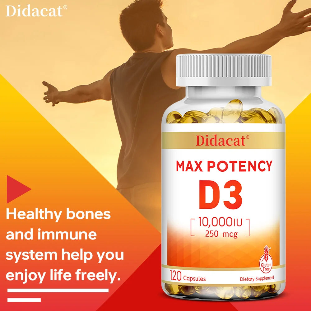 Vitamina D3 10.000 UI - Huesos fuertes, corazón y refuerzo inmunitario - Suplemento sin OMG ni gluten