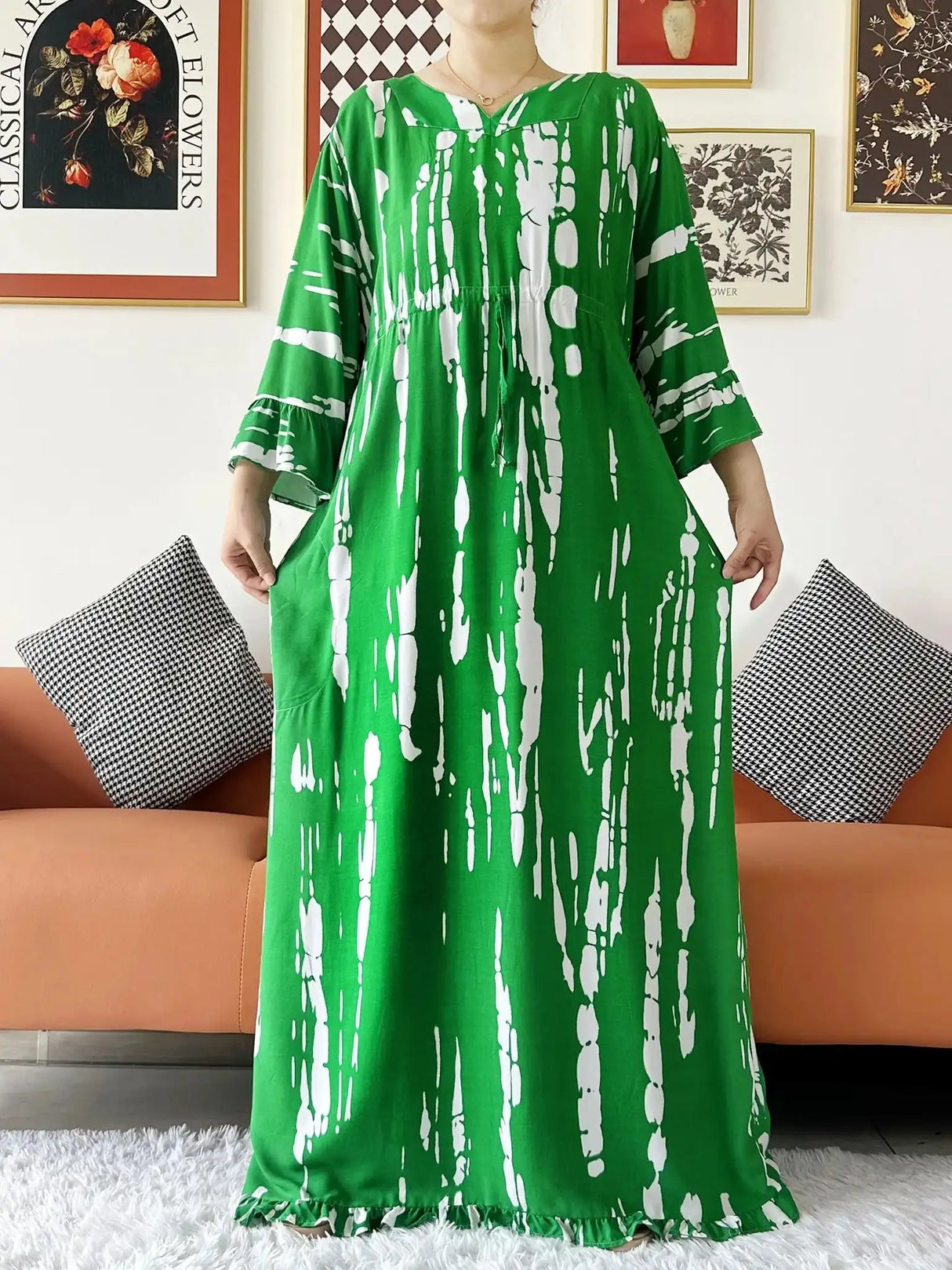 Vestido largo Abaya de algodón suelto de manga larga con estampado dashiki africano de nuevo estilo para mujer, vestido informal de verano